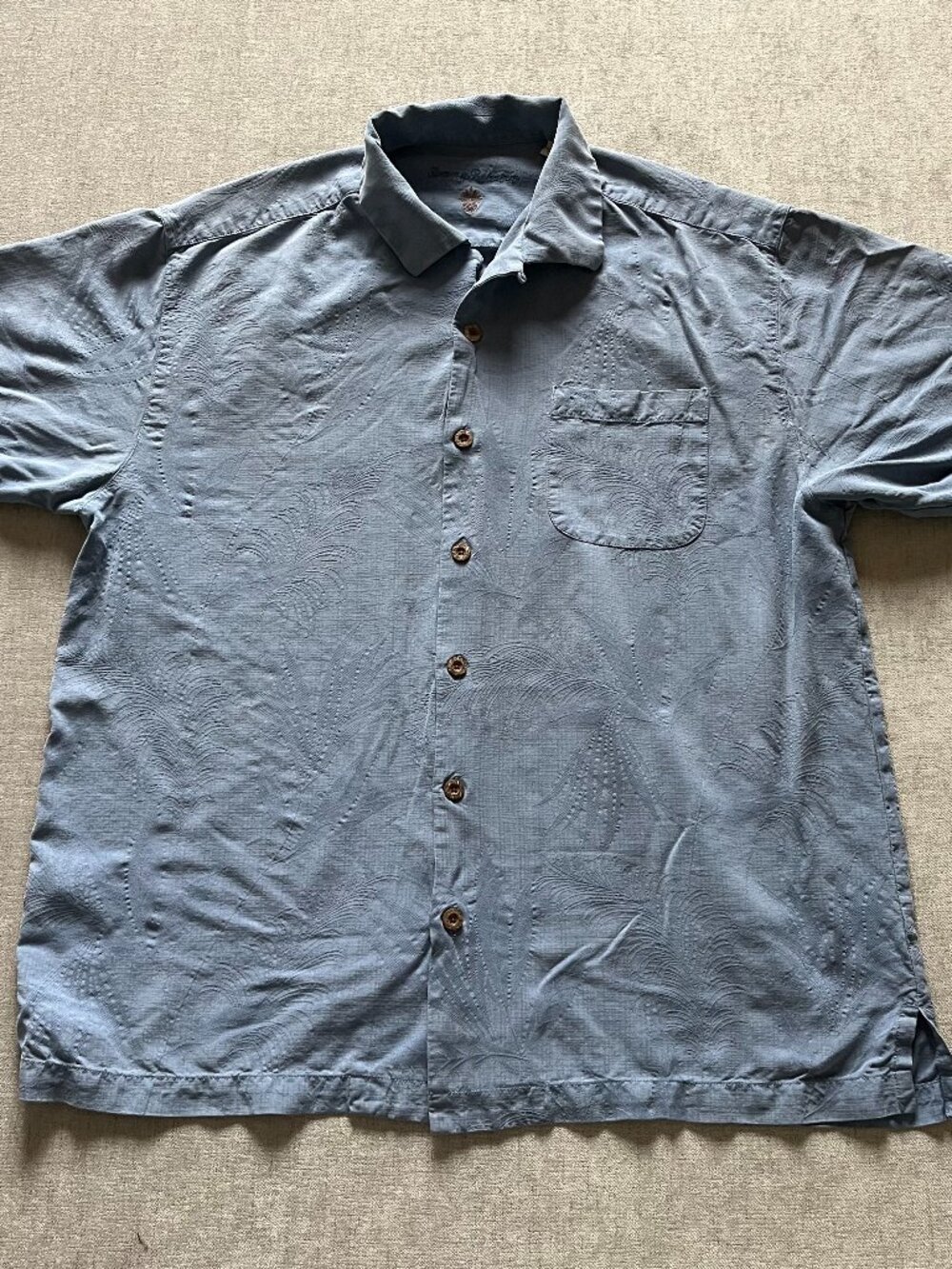 Tommy Bahama Button Shirt Men L Blue Floral Short Sleeve Silk Hawaiian Aloha